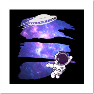 Ufo alien funny cute flying spaceship astronaut moon mars cosmic forest Posters and Art